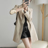 korean spring suit casual women OL temperament professional double breasted solid slim chiffon long blazer