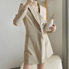 korean spring suit casual women OL temperament professional double breasted solid slim chiffon long blazer