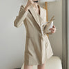 korean spring suit casual women OL temperament professional double breasted solid slim chiffon long blazer