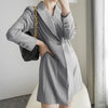 korean spring suit casual women OL temperament professional double breasted solid slim chiffon long blazer