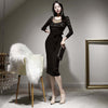 party night club dress women OL temperament black bow sexy perspective slim thin bag hip midi pencil dress