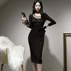 party night club dress women OL temperament black bow sexy perspective slim thin bag hip midi pencil dress