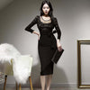 party night club dress women OL temperament black bow sexy perspective slim thin bag hip midi pencil dress