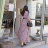 print dress women elegant autumn office lady chiffon v-neck long sleeve temperament boho long dress
