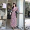 print dress women elegant autumn office lady chiffon v-neck long sleeve temperament boho long dress