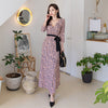 print dress women elegant autumn office lady chiffon v-neck long sleeve temperament boho long dress