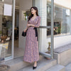 print dress women elegant autumn office lady chiffon v-neck long sleeve temperament boho long dress