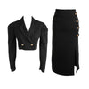 spring black set women OL professional temperament black short coat and split midi skirt slim skirt suits