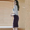 spring midi dress women OL temperament sexy white perspective lace purple stitching slim pencil dress