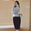 spring midi dress women OL temperament sexy white perspective lace purple stitching slim pencil dress