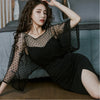 spring party night club dress women OL temperament dot sexy perspective mesh slim thin black long dress