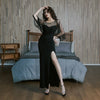 spring party night club dress women OL temperament dot sexy perspective mesh slim thin black long dress