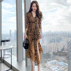 women split midi dress v-neck sexy leopard print temperament office lady slim party asymmetrical dress