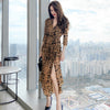 women split midi dress v-neck sexy leopard print temperament office lady slim party asymmetrical dress