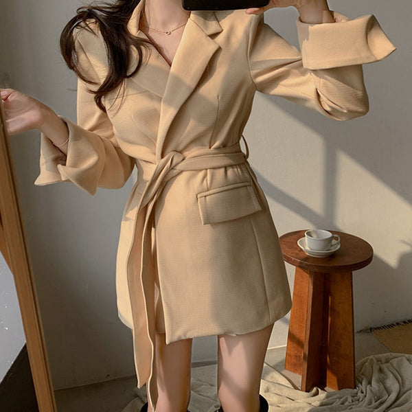 women spring autumn casual long sleeve blazer work style temperament ladies simple wild trend long blazer