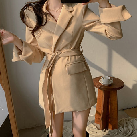 women spring autumn casual long sleeve blazer work style temperament ladies simple wild trend long blazer