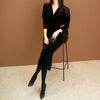 women spring midi dress OL professional temperament v-neck batwing sleeve black simple slim velvet dress