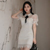 temperament work style female mini pencil dress sexy elegant white lace perspective formal dress