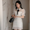 temperament work style female mini pencil dress sexy elegant white lace perspective formal dress