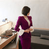 temperament comfortable ruffles suit and simple slim skirt work style  outdoor trend purple skirt suits