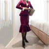 temperament comfortable ruffles suit and simple slim skirt work style  outdoor trend purple skirt suits