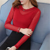 women O-Neck long sleeve spring autumn thin shirt female Spliced sexy Lace Solid color slim blouse pullover clothing