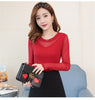 women O-Neck long sleeve spring autumn thin shirt female Spliced sexy Lace Solid color slim blouse pullover clothing