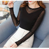 women O-Neck long sleeve spring autumn thin shirt female Spliced sexy Lace Solid color slim blouse pullover clothing