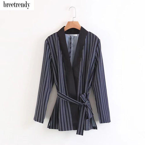 new new autumn fashion womens color block striped print long sleeve blazer ladies match all blazers streetwear tops