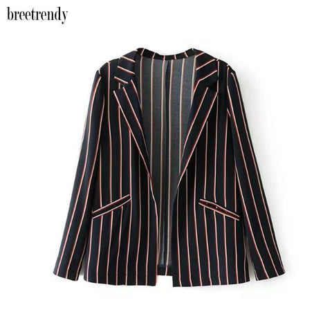 new new autumn fashion womens color block striped print long sleeve blazer ladies match all elegant blazers streetwear tops