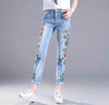 spring summer embroidery flowers large size jeans women's pencil pants