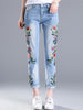 spring summer embroidery flowers large size jeans women's pencil pants