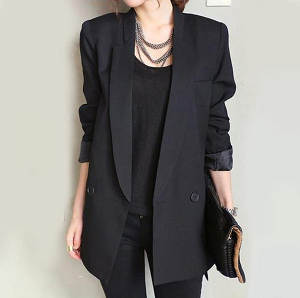 new v neck  long suit blazer black Women coat jacket casual outwear