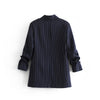 women euro style casual striped print open stitch blazer female side pocket pleat sleeve suit office lady chic tops  CT185