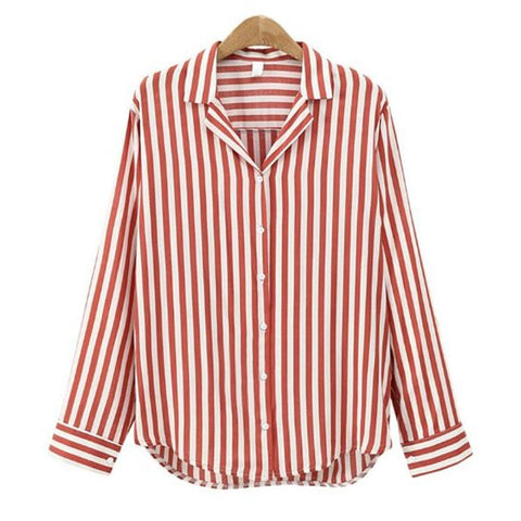 Women Stripe Long Sleeve Chiffon Button Down Blouse Shirt Office Lady Casual Summer Autumn Top Plus Size 2022 Fashion