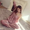 pink spring fall Women's Clothing Lace patchwork Cardigan+V-neck spaghetti strap+sexy women loose pants Velour Women's Sets new
