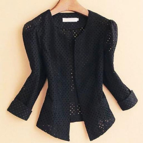 plus size 4XL!Women Slim Lace three-quarter sleeve Thin Light Stitching Small Suit Business  Blazers