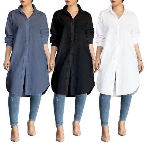 plus size womens tops and blouses Long Office Lady shirt white blouse women clothes Black
