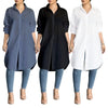 plus size womens tops and blouses Long Office Lady shirt white blouse women clothes Black
