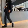 ppshd Korean Items Retro Washed High-waisted Wire Black Loose Slimming and Straight Jeans Ankle-length Pants Female