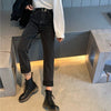 ppshd Korean Items Retro Washed High-waisted Wire Black Loose Slimming and Straight Jeans Ankle-length Pants Female