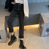 ppshd Korean Items Retro Washed High-waisted Wire Black Loose Slimming and Straight Jeans Ankle-length Pants Female