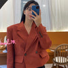 retro turn down collar double breasted classic design elegant solid all-match jacket women's spring OL suit 2022 top