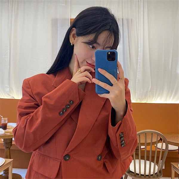 retro turn down collar double breasted classic design elegant solid all-match jacket women's spring OL suit 2022 top