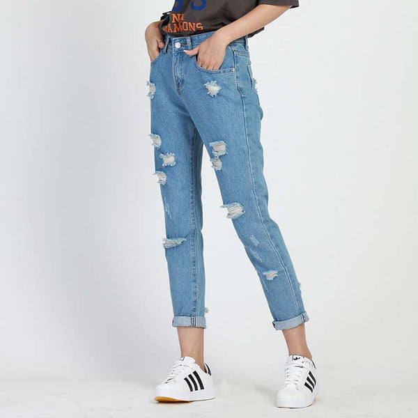 ripped jeans for women hole Women jeans boyfriend jeans for woman Loose size hole denim pants vintage high waist jeans femme