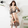 runway woman dress ruffles Flower embroidery elegant party holiday mesh ladies midi dresses for women vestidos robes female ZA
