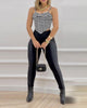 set women 2 pieces pants 2023 women's short and cropped set V-Neck Sexy PU Leather Spaghetti Strap Crop Top & Flared Pants