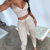 set women 2 pieces pants 2023 women's short and cropped set V-Neck Sexy PU Leather Spaghetti Strap Crop Top & Flared Pants