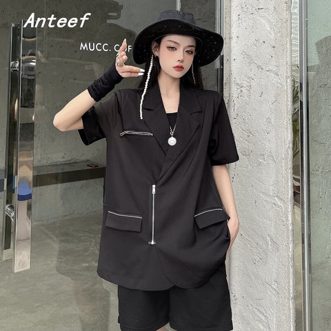 short sleeve vintage ladies causal loose summer blazer women jacket 2022 clothes tops