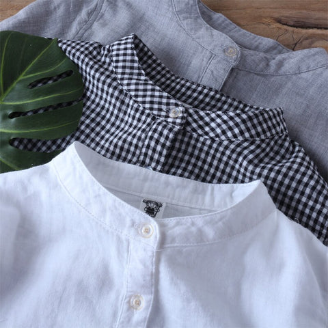 simple long-sleeve double-layer gauze blouse cotton mid-length literary all-match shirt top